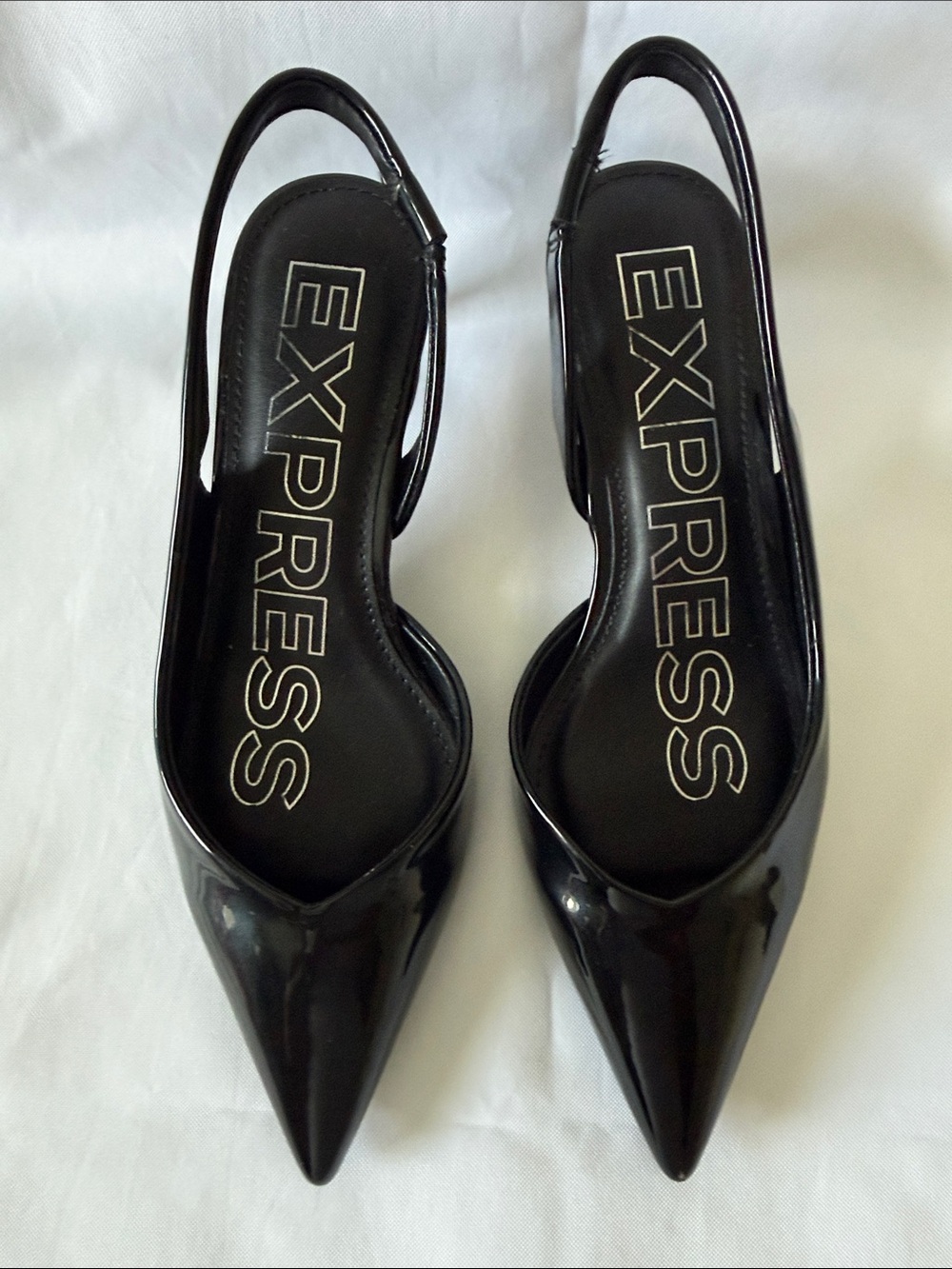 Express Black Patent Pointed Slingback Heels